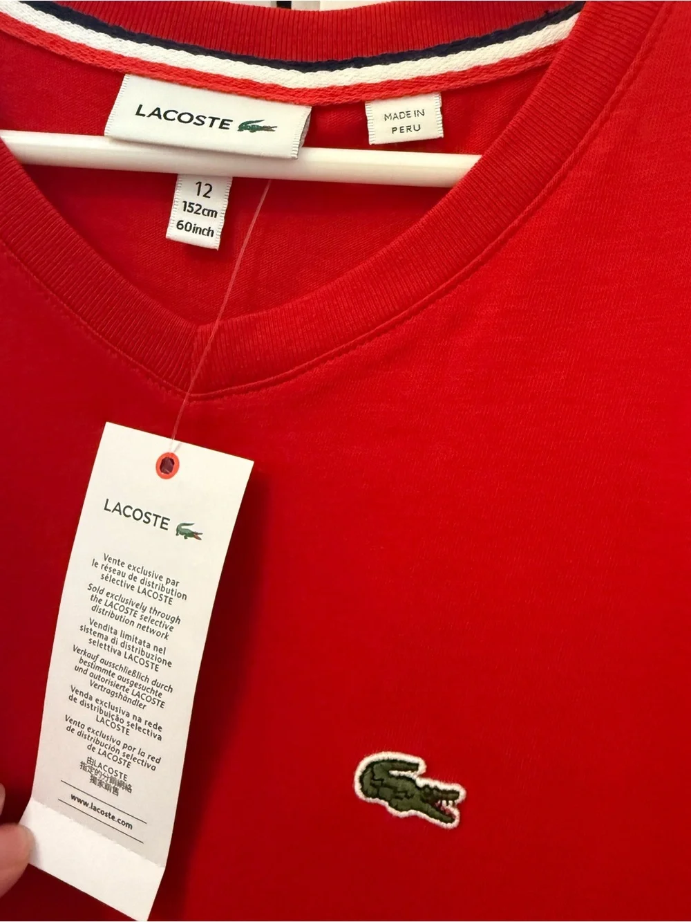 Lacoste Red Short Sleeve Crew Tee with Crocodile Logo NWT
